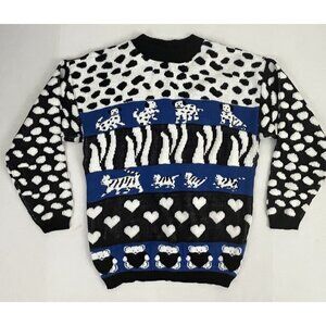 Vintage Croquet Club Acrylic Sweater Spotted Dog Cat Dalmatian Heart Kawaii M/L?